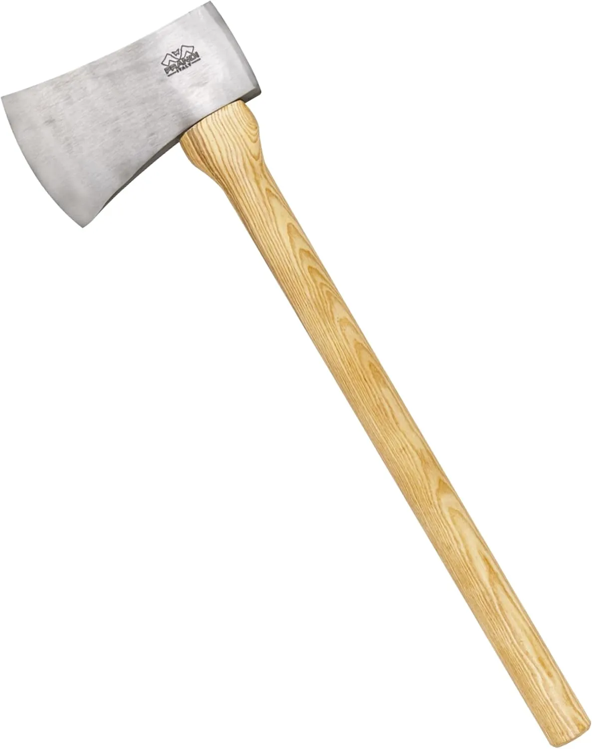 Prandi Axes German C45 Forged Carbon Steel Throwing Hatchet - Hickory Handle with Leather String - for Competitions and Practice - S/N 3T.086.09.CHS - 25.6" L x 6.2" W, 900g Polished Head, No Sheath
