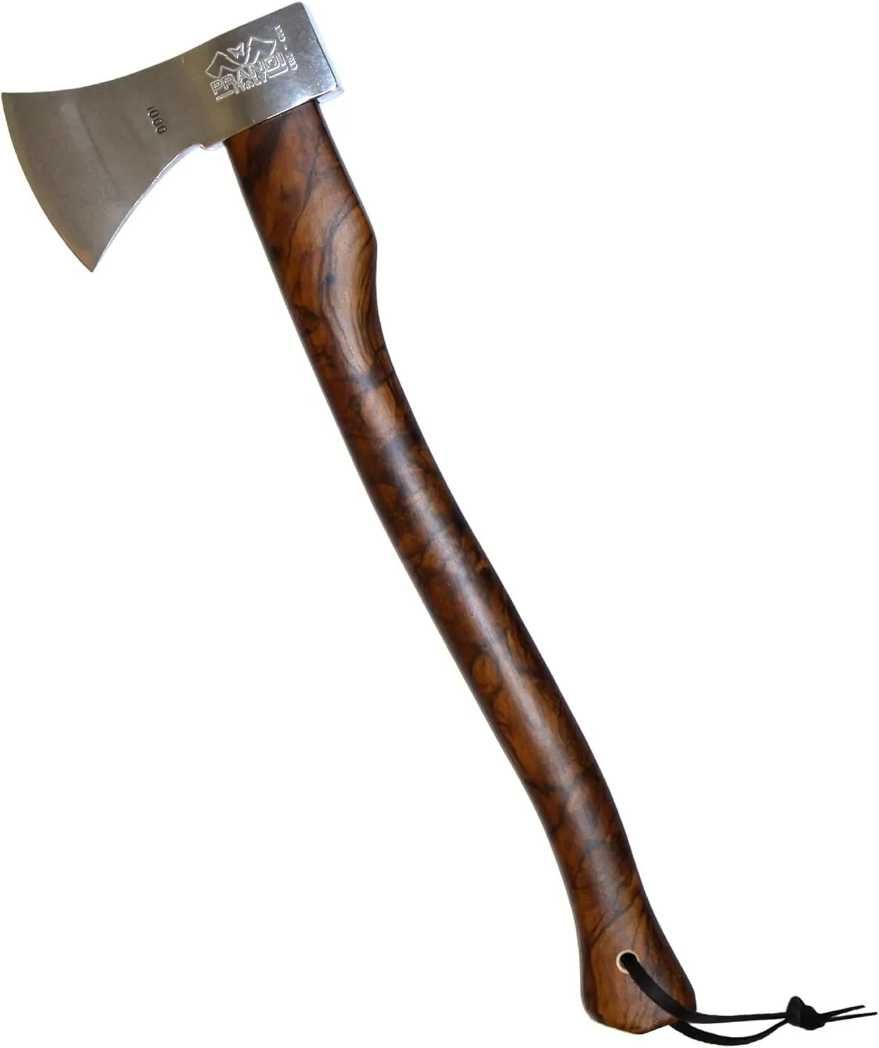 Prandi Axes Limited Edition Radica Style Axe - Mirror Polished C45 Forged Carbon Steel - 23.62" Hickory Handle with Leather String - For Camping & Bushcraft - S/N 3.011.10.AH - 2.25lbs Head, No Sheath
