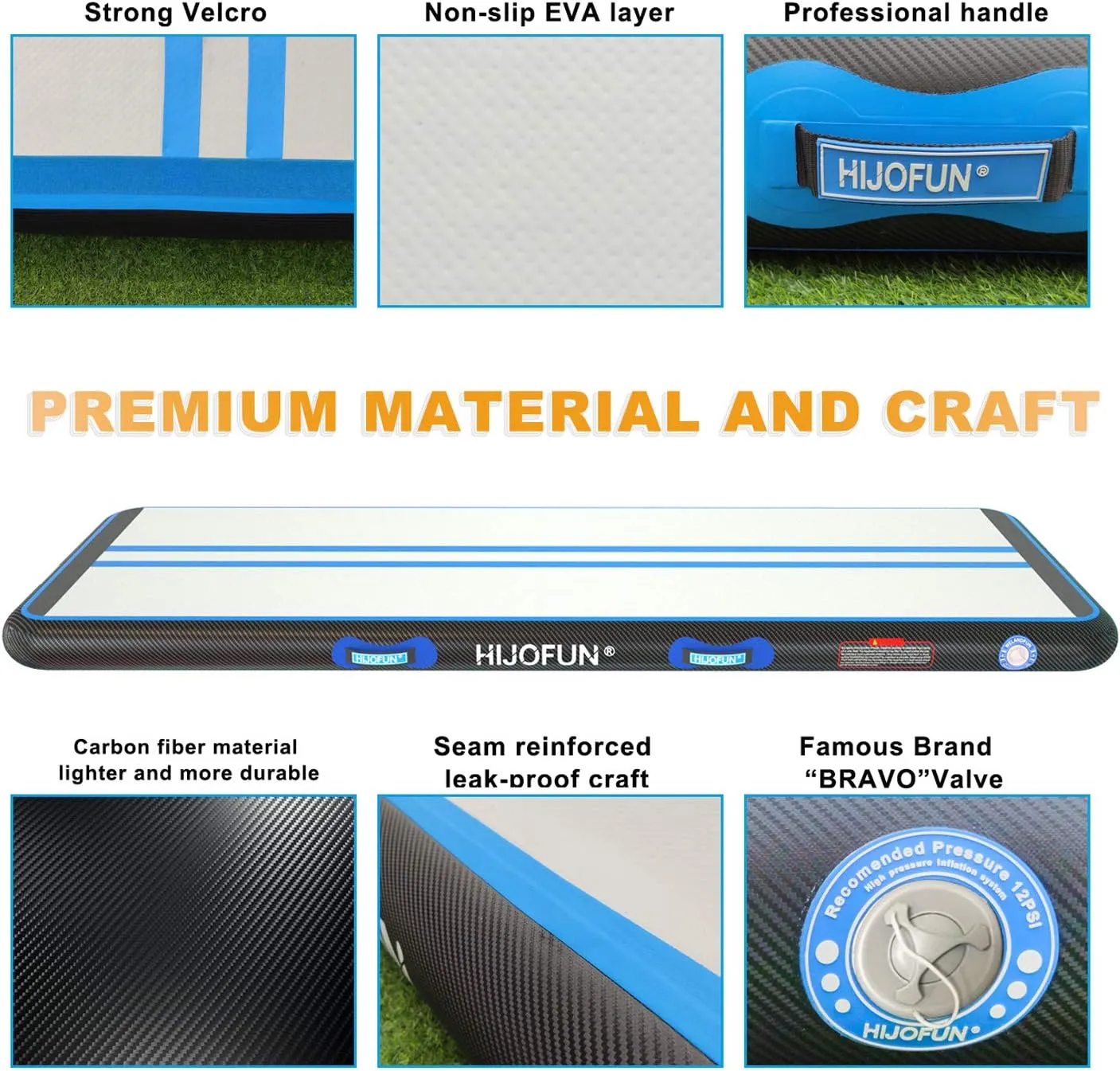 Premium Air Mat Tumble Track Inflatable Gymnastics Tumbling Mat 6.6ft 10ft 13ft 16ft 20ft 23ft 26ft Training Mats 4/8 inches Thick 3.3ft/6.6ft Wide for Kids Home/Training/Yoga with Pump