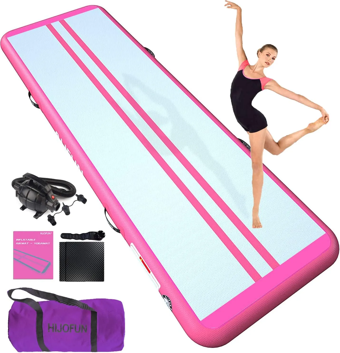 Premium Air Mat Tumble Track Inflatable Gymnastics Tumbling Mat 6.6ft 10ft 13ft 16ft 20ft 23ft 26ft Training Mats 4/8 inches Thick 3.3ft/6.6ft Wide for Kids Home/Training/Yoga with Pump