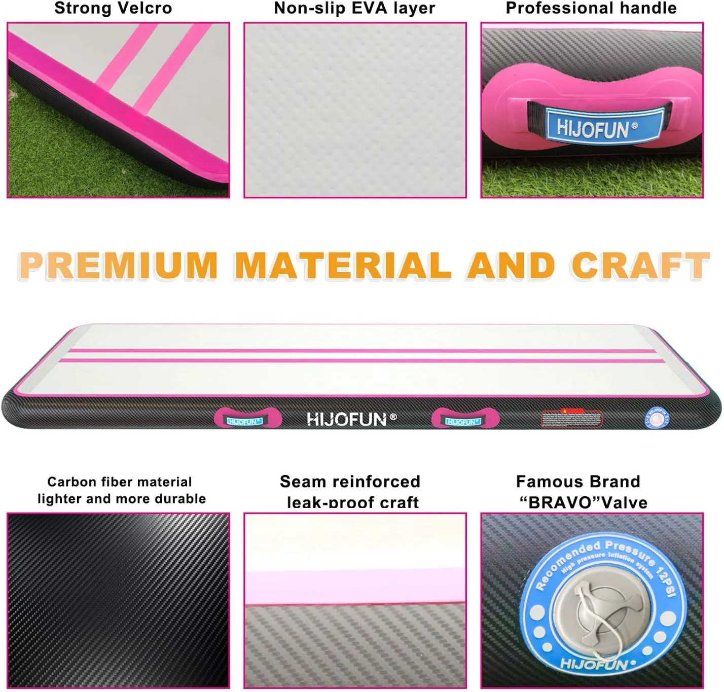 Premium Air Mat Tumble Track Inflatable Gymnastics Tumbling Mat 6.6ft 10ft 13ft 16ft 20ft 23ft 26ft Training Mats 4/8 inches Thick 3.3ft/6.6ft Wide for Kids Home/Training/Yoga with Pump