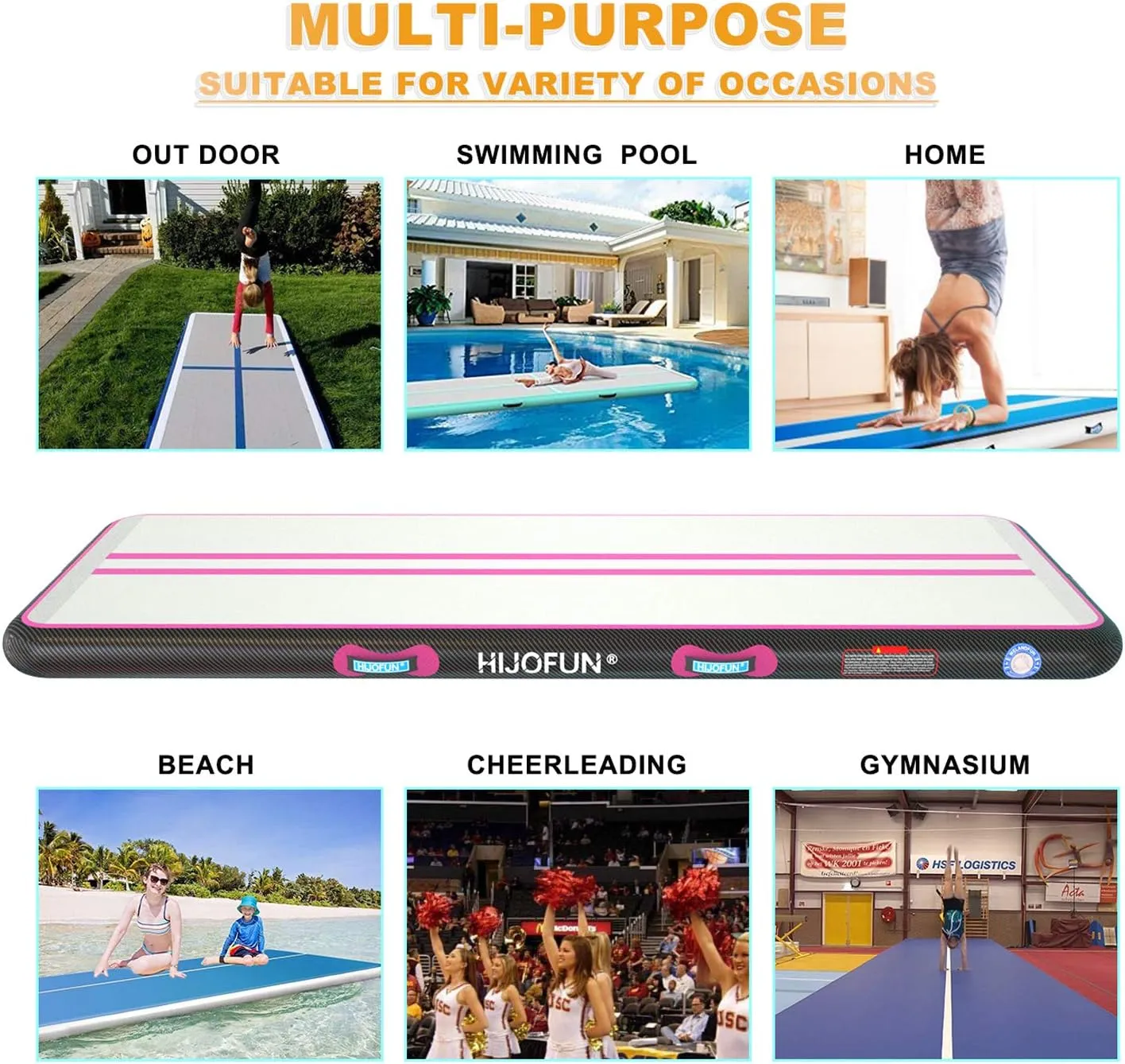 Premium Air Mat Tumble Track Inflatable Gymnastics Tumbling Mat 6.6ft 10ft 13ft 16ft 20ft 23ft 26ft Training Mats 4/8 inches Thick 3.3ft/6.6ft Wide for Kids Home/Training/Yoga with Pump