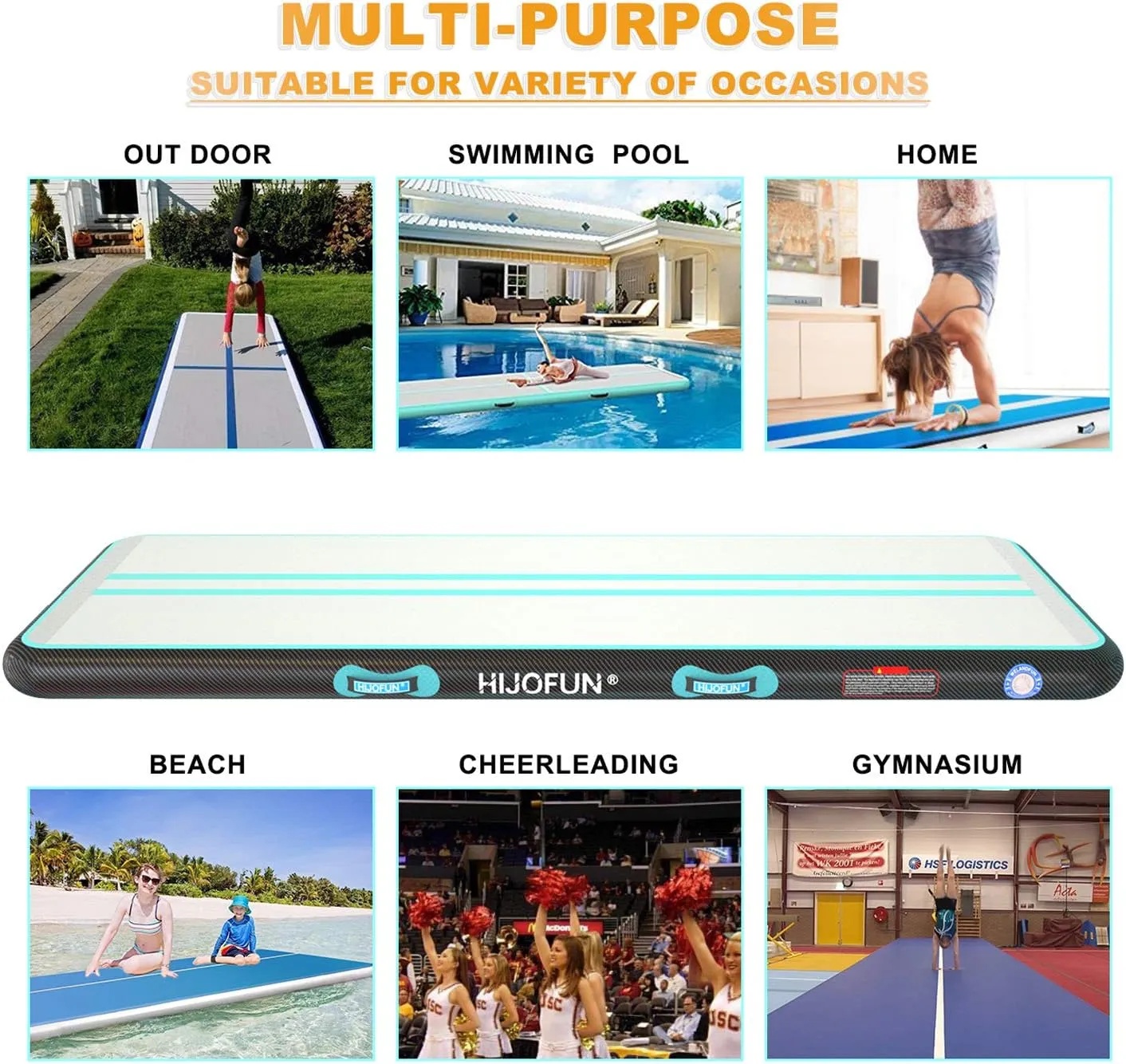 Premium Air Mat Tumble Track Inflatable Gymnastics Tumbling Mat 6.6ft 10ft 13ft 16ft 20ft 23ft 26ft Training Mats 4/8 inches Thick 3.3ft/6.6ft Wide for Kids Home/Training/Yoga with Pump