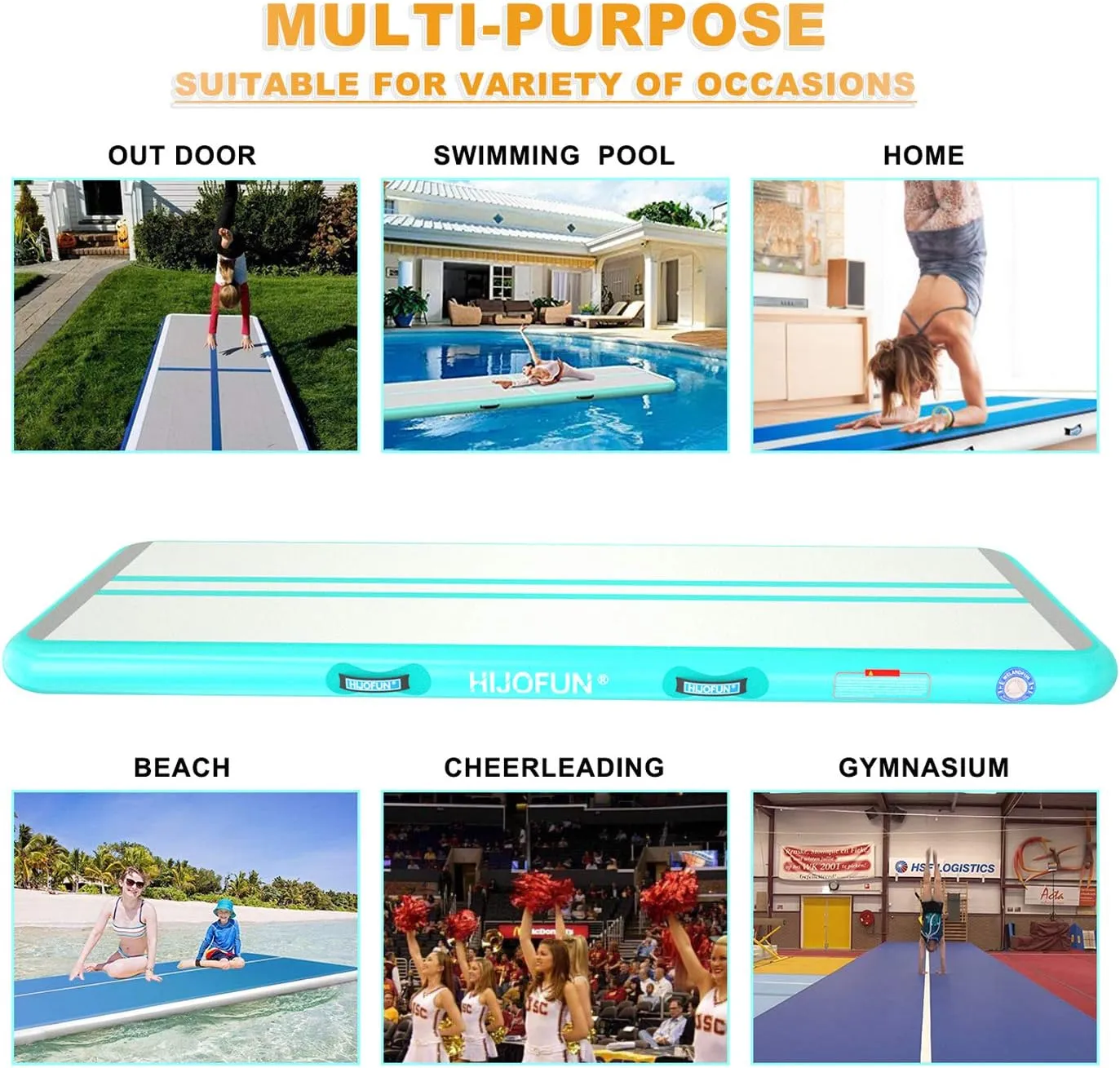 Premium Air Mat Tumble Track Inflatable Gymnastics Tumbling Mat 6.6ft 10ft 13ft 16ft 20ft 23ft 26ft Training Mats 4/8 inches Thick 3.3ft/6.6ft Wide for Kids Home/Training/Yoga with Pump