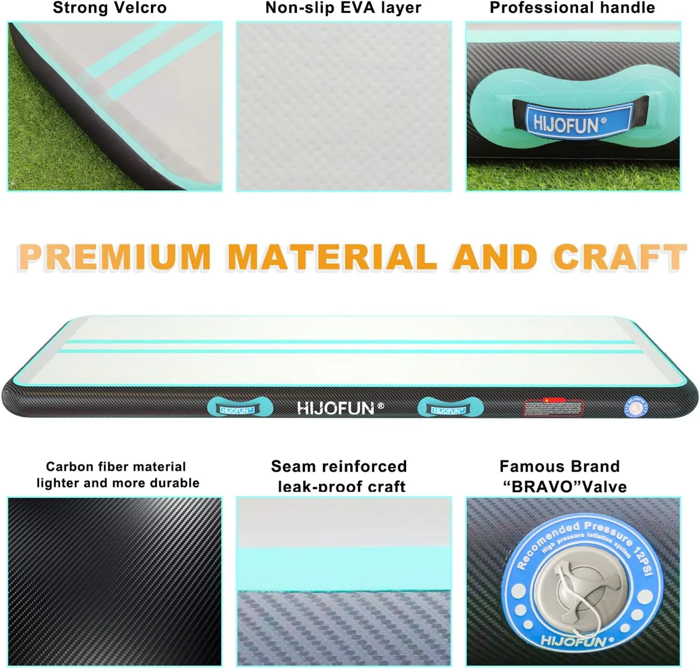 Premium Air Mat Tumble Track Inflatable Gymnastics Tumbling Mat 6.6ft 10ft 13ft 16ft 20ft 23ft 26ft Training Mats 4/8 inches Thick 3.3ft/6.6ft Wide for Kids Home/Training/Yoga with Pump