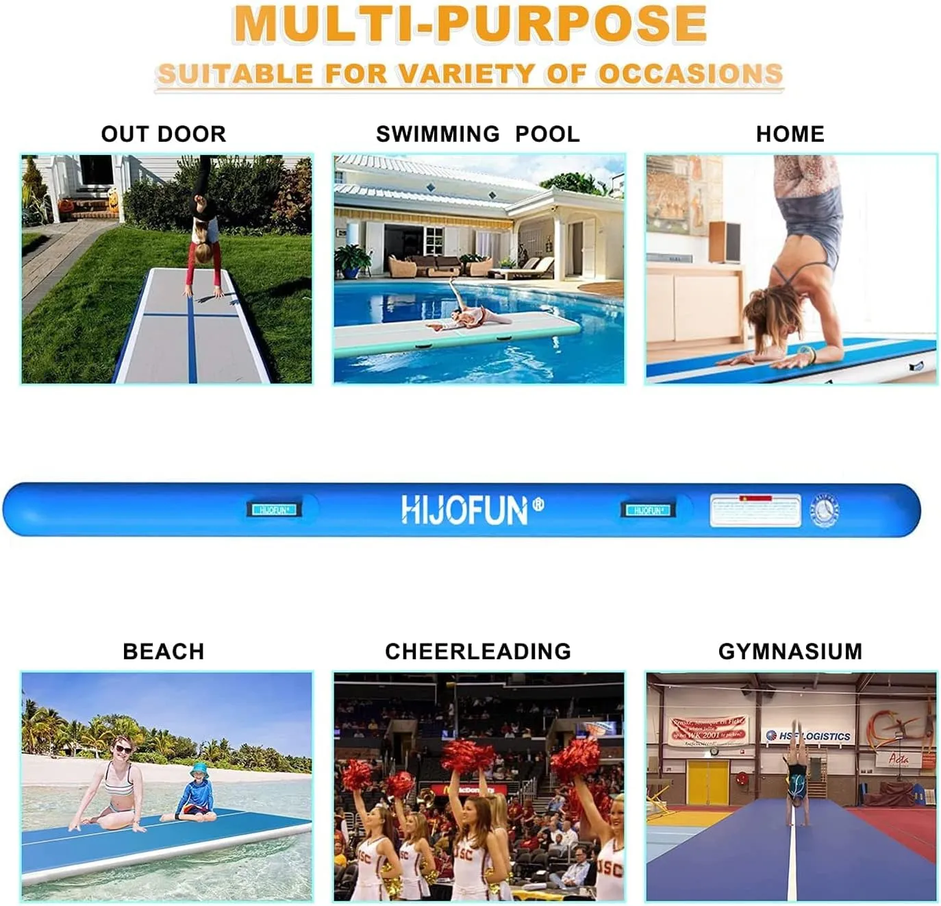 Premium Air Mat Tumble Track Inflatable Gymnastics Tumbling Mat 6.6ft 10ft 13ft 16ft 20ft 23ft 26ft Training Mats 4/8 inches Thick 3.3ft/6.6ft Wide for Kids Home/Training/Yoga with Pump