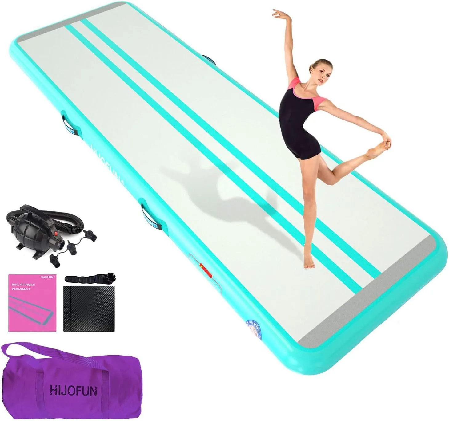 Premium Air Mat Tumble Track Inflatable Gymnastics Tumbling Mat 6.6ft 10ft 13ft 16ft 20ft 23ft 26ft Training Mats 4/8 inches Thick 3.3ft/6.6ft Wide for Kids Home/Training/Yoga with Pump