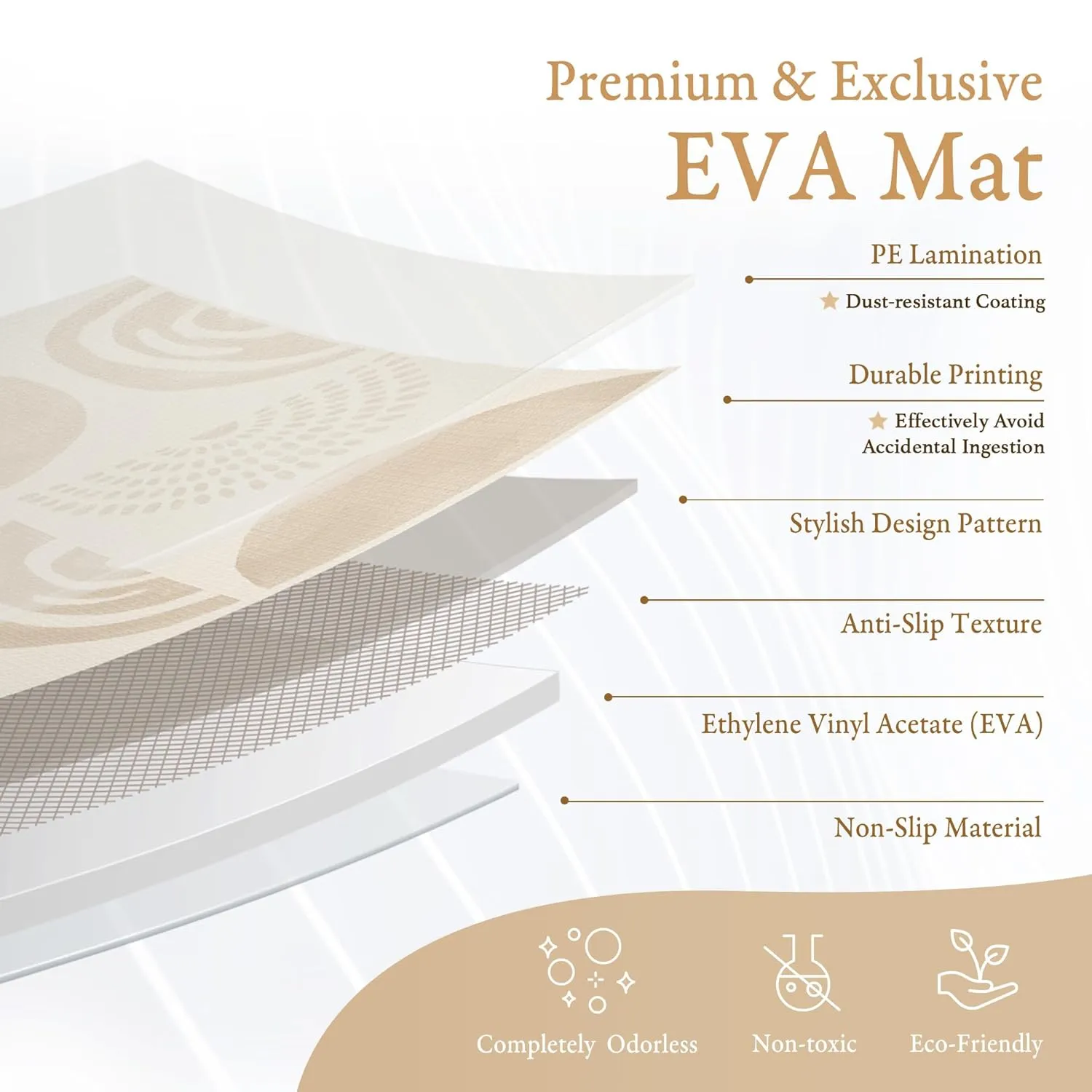 Premium Exercise & Baby Foam Play Mats - Stylish & Large Non-Toxic Odorless Floor Mat - 6 Tiles - Spacious 6ft x 4ft - Peel-Resistant Reinforced Ver.- Soft Thick, Waterproof - Desert Sand