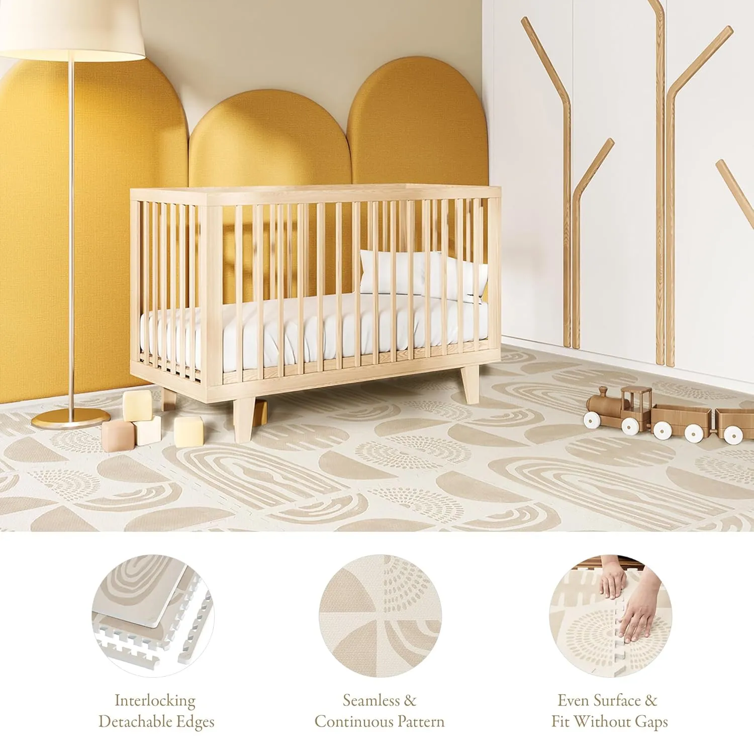 Premium Exercise & Baby Foam Play Mats - Stylish & Large Non-Toxic Odorless Floor Mat - 6 Tiles - Spacious 6ft x 4ft - Peel-Resistant Reinforced Ver.- Soft Thick, Waterproof - Desert Sand