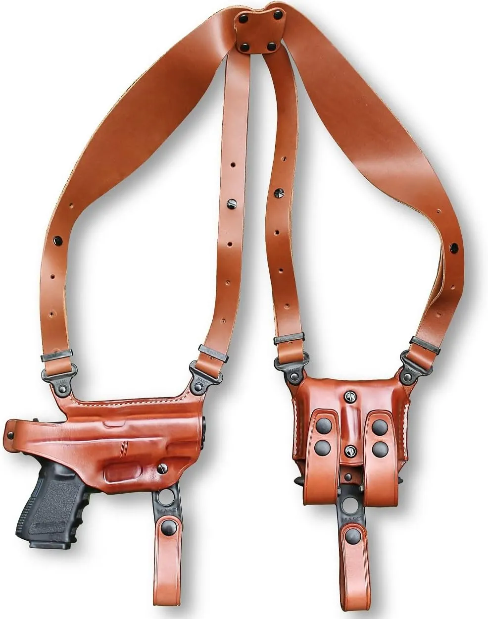 Premium Leather Horizontal Shoulder Holster System with Double Magazine Carrier for Browning 1911 380 Black Label Compact W/Out Rail 3.62''BBL, Right Hand Draw, Brown Color #1348#