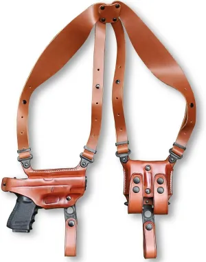 Premium Leather Horizontal Shoulder Holster System with Double Magazine Carrier for Kimber 1911 Pro II 45 ACP with Crimson Trace Grips 4''BBL, Right Hand Draw, Brown Color #1468#