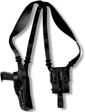 Premium Leather Vertical Shoulder Holster System with Double Magazine Carrier for Beretta 92FS Vertec 9mm with Out Rail 4.7'', Right Hand Draw, Black Color #1002#