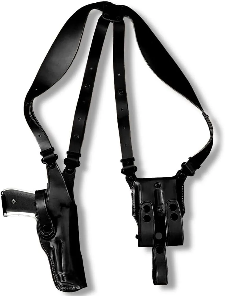 Premium Leather Vertical Shoulder Holster System with Double Magazine Carrier for Beretta 92FS Vertec 9mm with Out Rail 4.7'', Right Hand Draw, Black Color #1002#