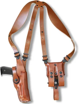 Premium Leather Vertical Shoulder Holster System with Double Magazine Carrier for STOEGER STR-9 Combat X 9mm 4.3" Barrel, Right Hand Draw, Brown Color #1681#