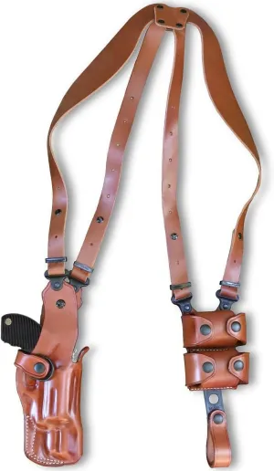 Premium Leather Vertical Shoulder Holster System with Double Speed Loader Pouch, for Rugerr Super Redhawk Alaskan Shroud Barrel 480/454 Casull 45 Colt 2.50" Barrel, R/H Draw, Brown Color #1478#