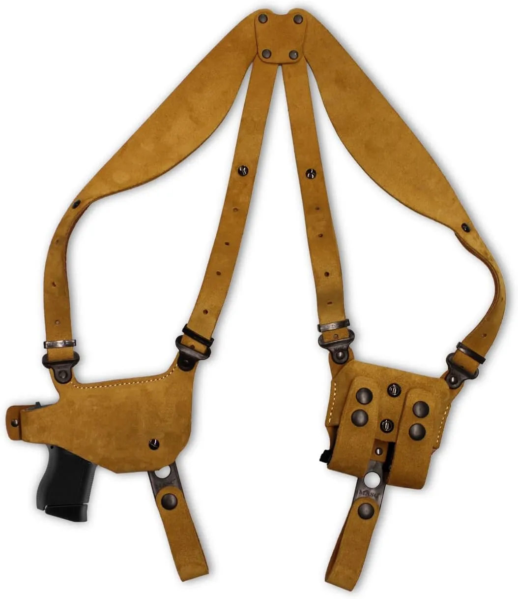 Premium Suede Leather Shoulder Holster System with Double Magazine Carrier Fits Kimber Ultra Crimson Carry II 45 ACP 3''BBL, Right-Hand Draw, Brown Color #1469#