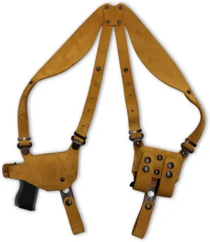 Premium Suede Leather Shoulder Holster System with Double Magazine Carrier Fits Kimber Ultra Crimson Carry II 45 ACP 3''BBL, Right-Hand Draw, Brown Color #1469#