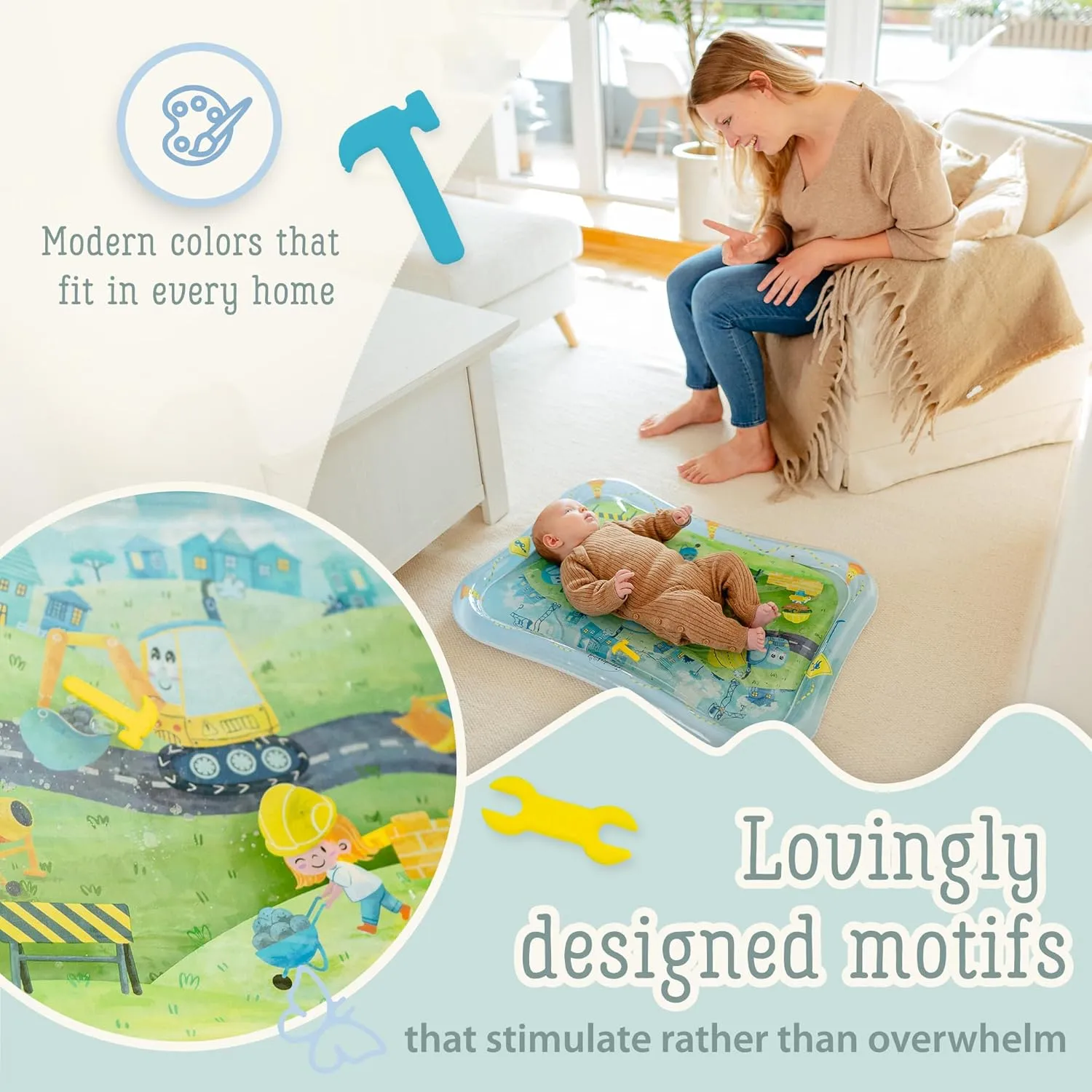 Premium Water Play Mat XXL – Award-Winning Inflatable Tummy Time Water Mat – Sensory & Motor Development Designed by Professional Educators – Certified 100% Baby-Safe Materials