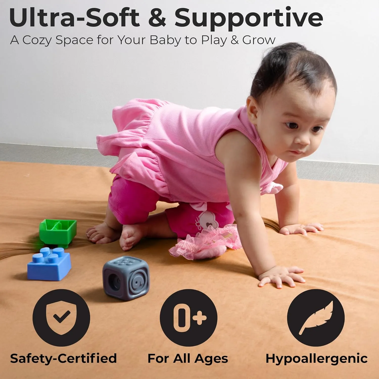 Primica Padded Play Mat for Baby - Large Soft Foam Mat for Floor with Plush Fabric - Safe, Comfortable & Durable Playmat for Babies & Toddlers - Easy to Clean