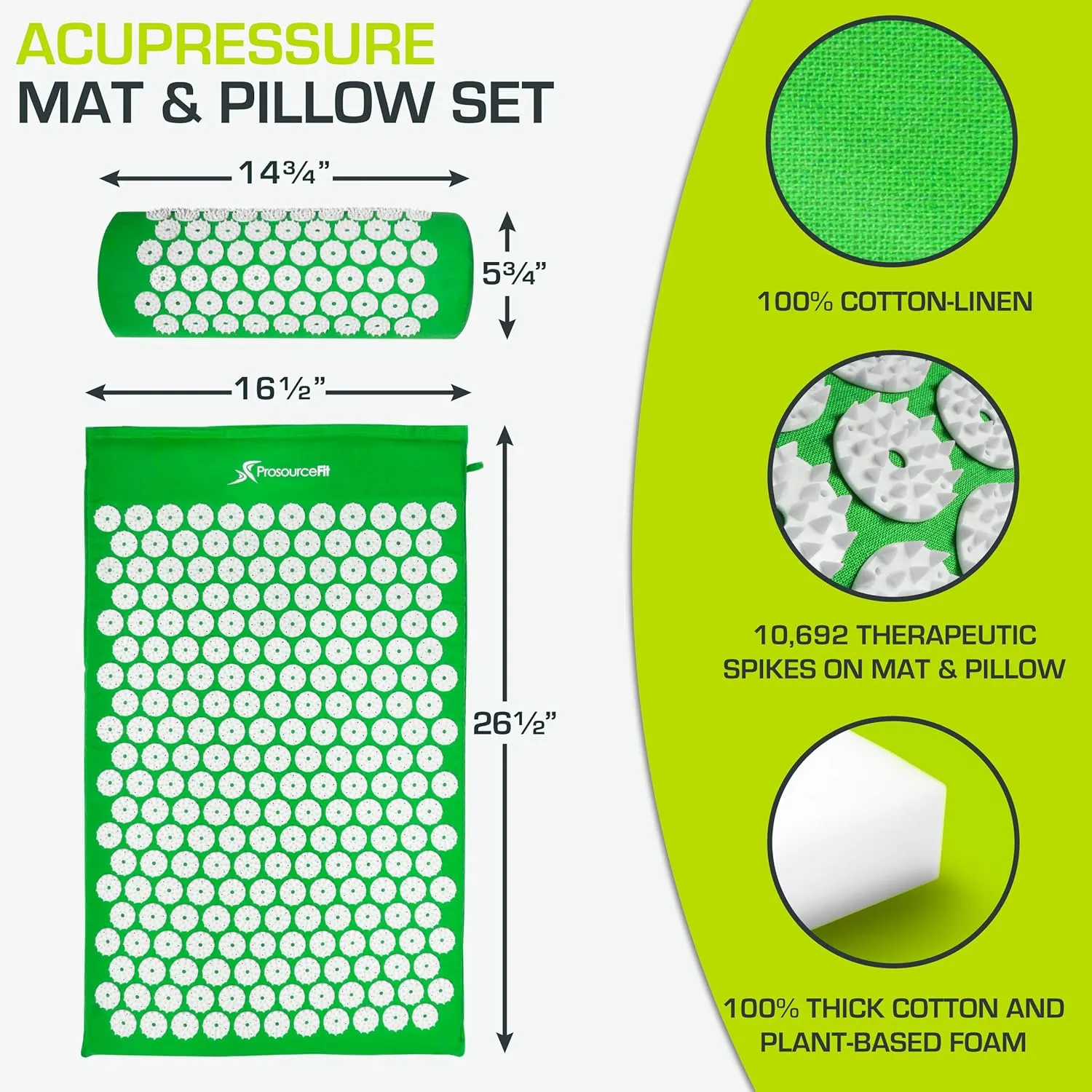 ProsourceFit Acupressure Mat and Pillow Set for Back/Neck Pain Relief and Muscle Relaxation, Orange