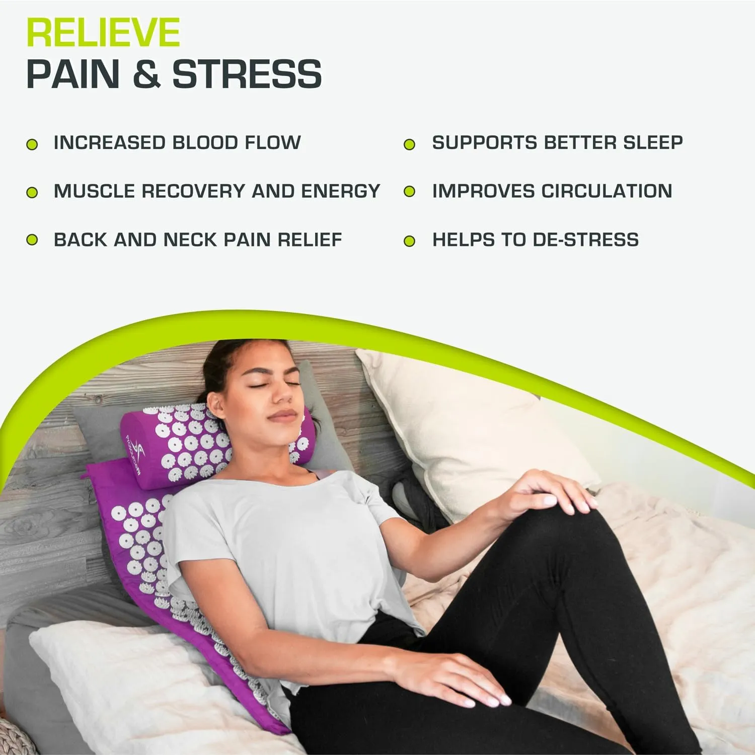 ProsourceFit Acupressure Mat and Pillow Set for Back/Neck Pain Relief and Muscle Relaxation, XL - Blue/White