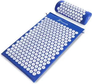 ProsourceFit Acupressure Mat and Pillow Set for Back/Neck Pain Relief and Muscle Relaxation, XL - Blue/White