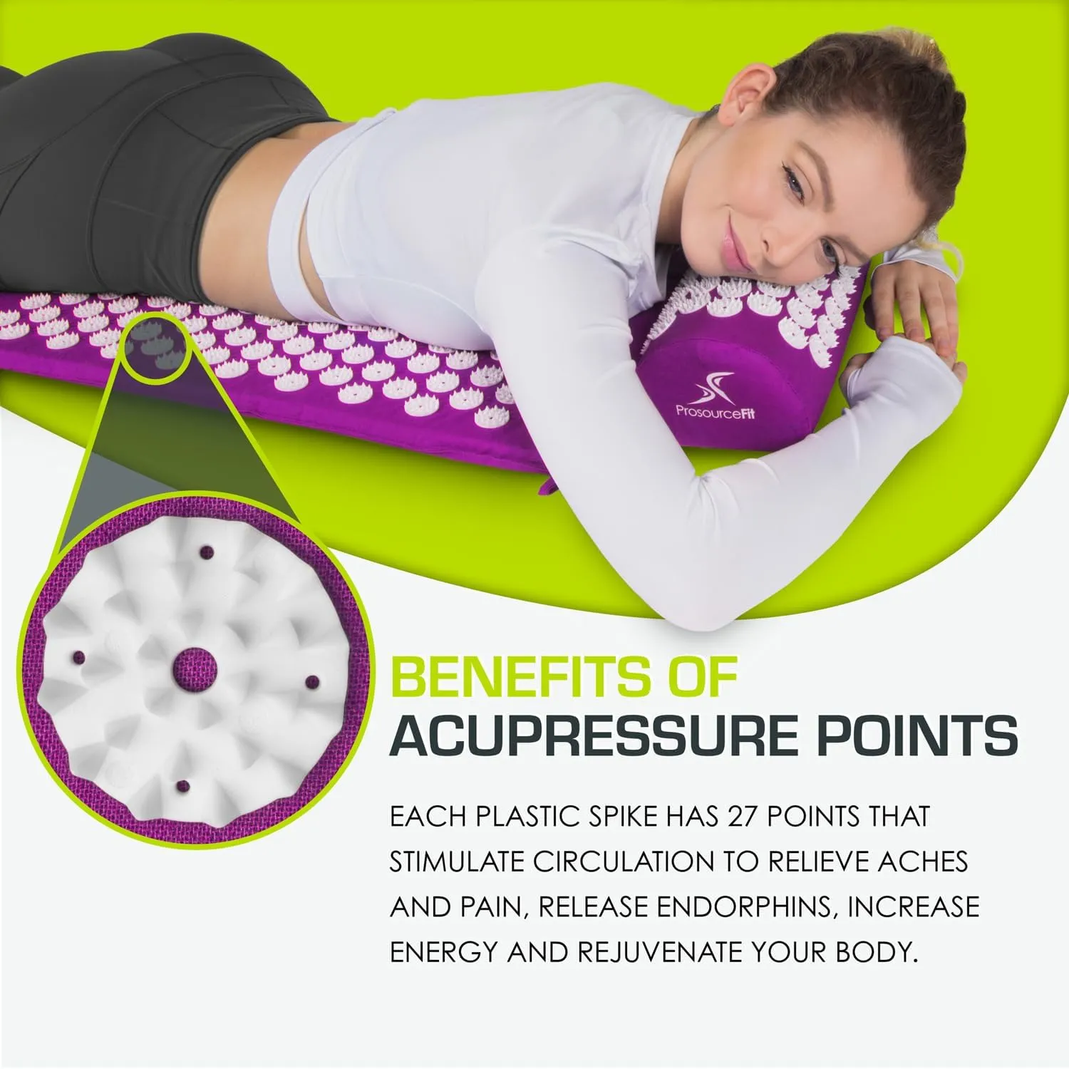 ProsourceFit Acupressure Mat and Pillow Set for Back/Neck Pain Relief and Muscle Relaxation, XL - Blue/White
