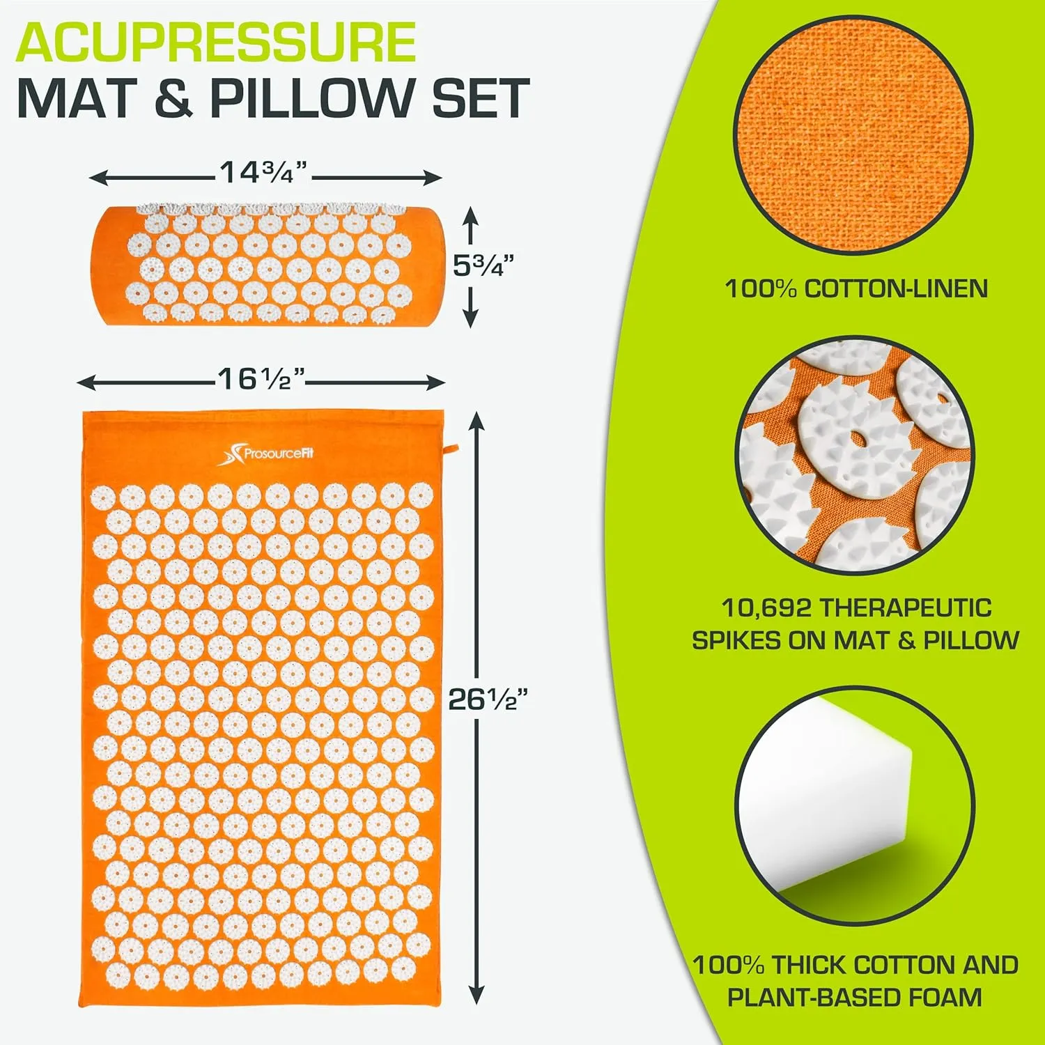 ProsourceFit Acupressure Mat and Pillow Set for Back/Neck Pain Relief and Muscle Relaxation, XL - Blue/White