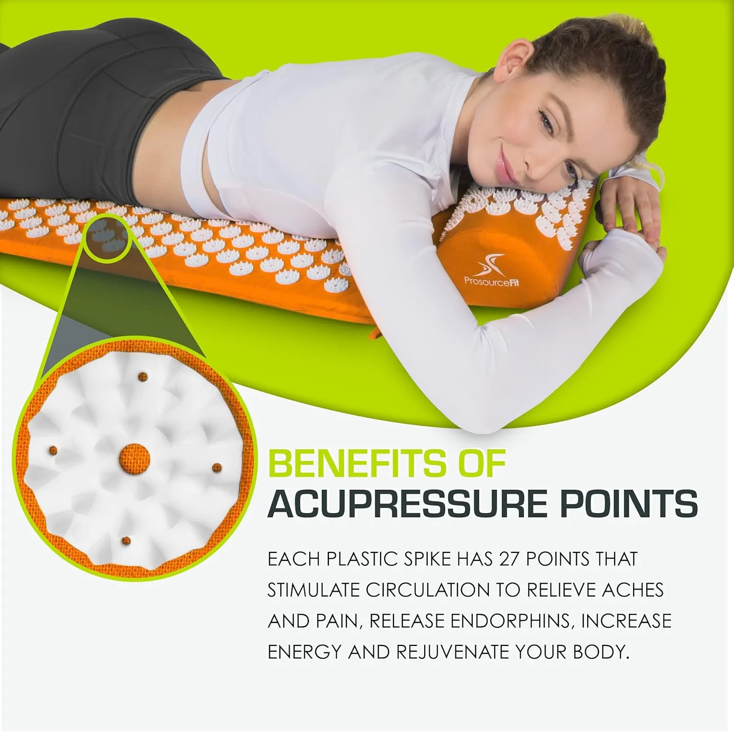 ProsourceFit Acupressure Mat and Pillow Set for Back/Neck Pain Relief and Muscle Relaxation, XL - Blue/White