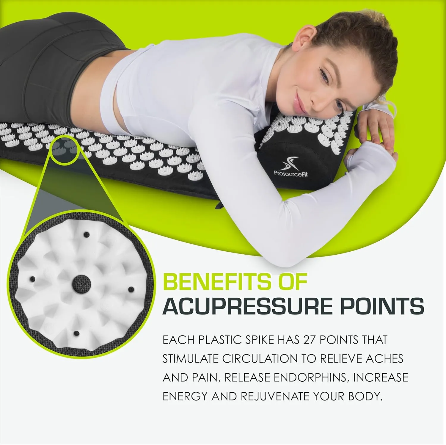 ProsourceFit Acupressure Mat and Pillow Set for Back/Neck Pain Relief and Muscle Relaxation, XL - Blue/White