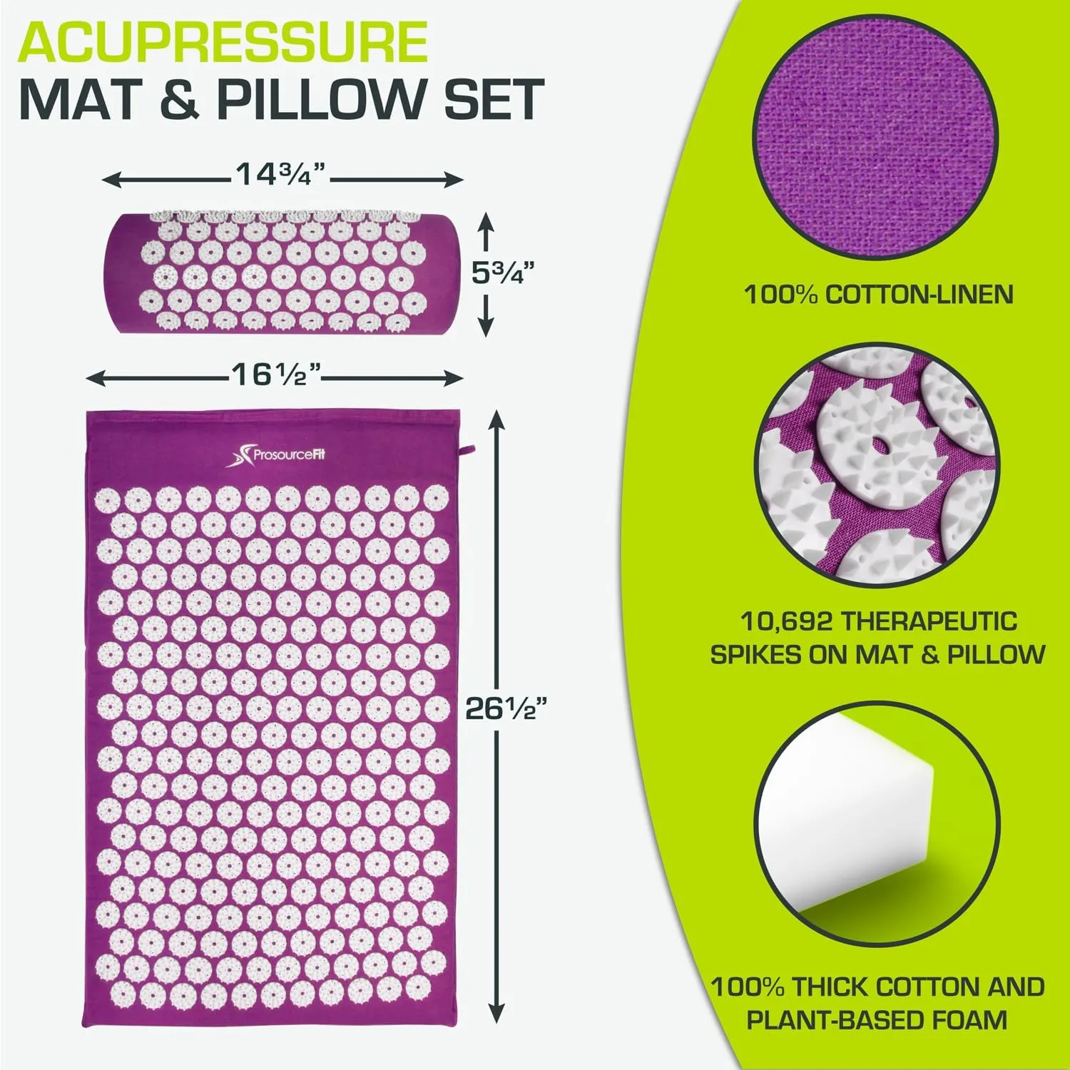 ProsourceFit Acupressure Mat and Pillow Set for Back/Neck Pain Relief and Muscle Relaxation, XL - Blue/White