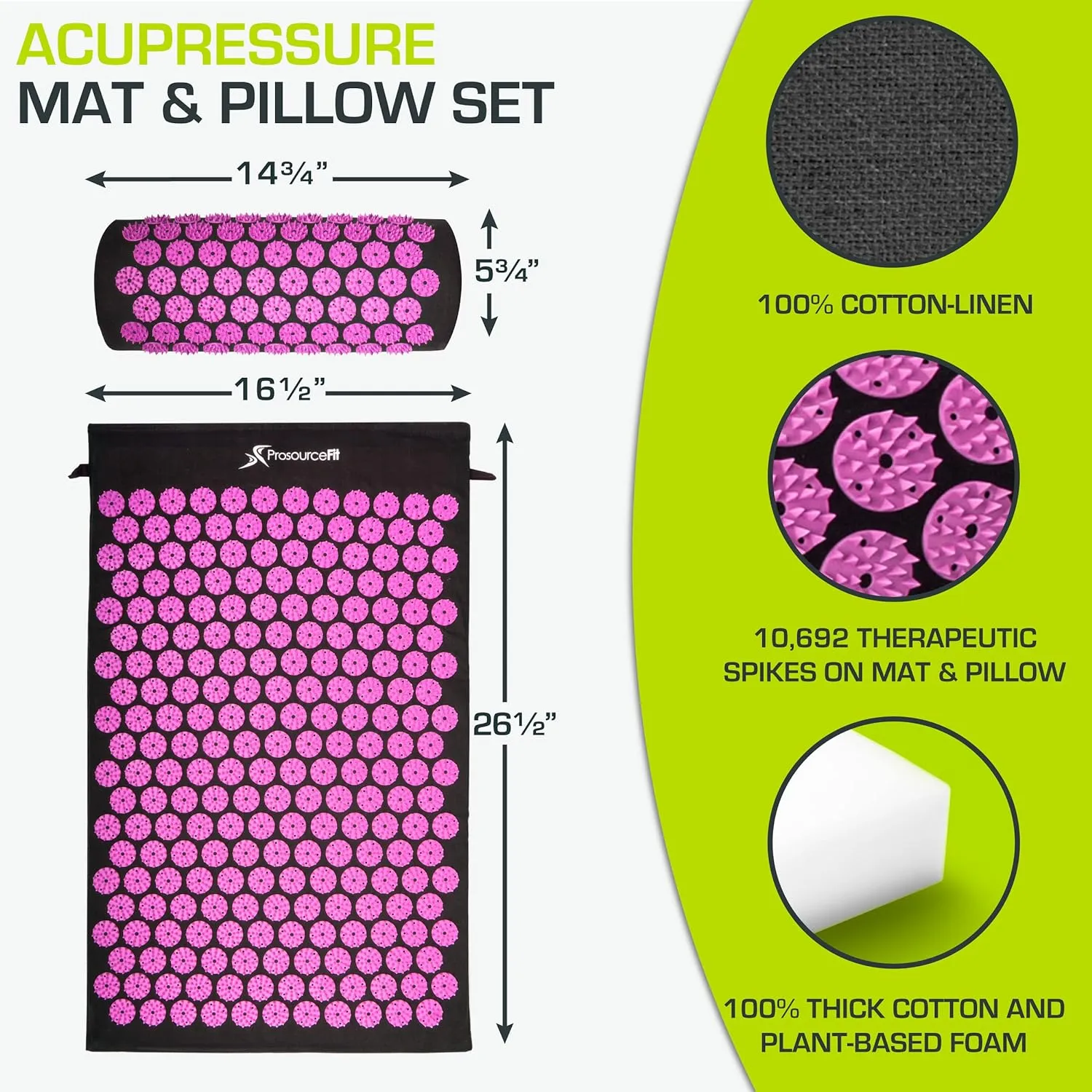ProsourceFit Acupressure Mat and Pillow Set for Back/Neck Pain Relief and Muscle Relaxation, XL - Blue/White