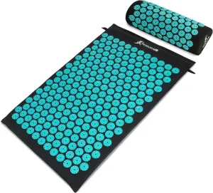 ProsourceFit Acupressure Mat and Pillow Set for Back/Neck Pain Relief and Muscle Relaxation, XL - Blue/White