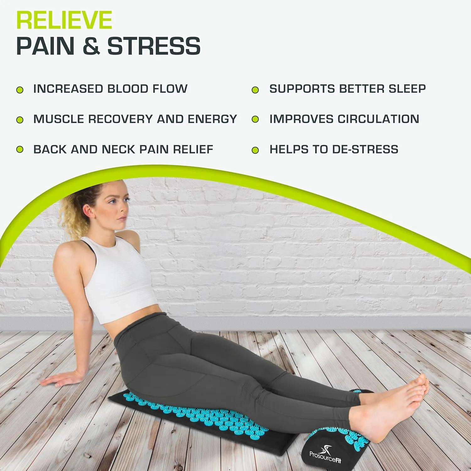 ProsourceFit Acupressure Mat and Pillow Set for Back/Neck Pain Relief and Muscle Relaxation, XL - Blue/White