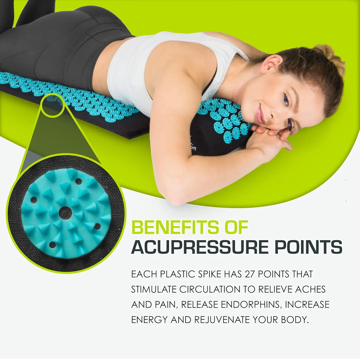 ProsourceFit Acupressure Mat and Pillow Set for Back/Neck Pain Relief and Muscle Relaxation, XL - Blue/White