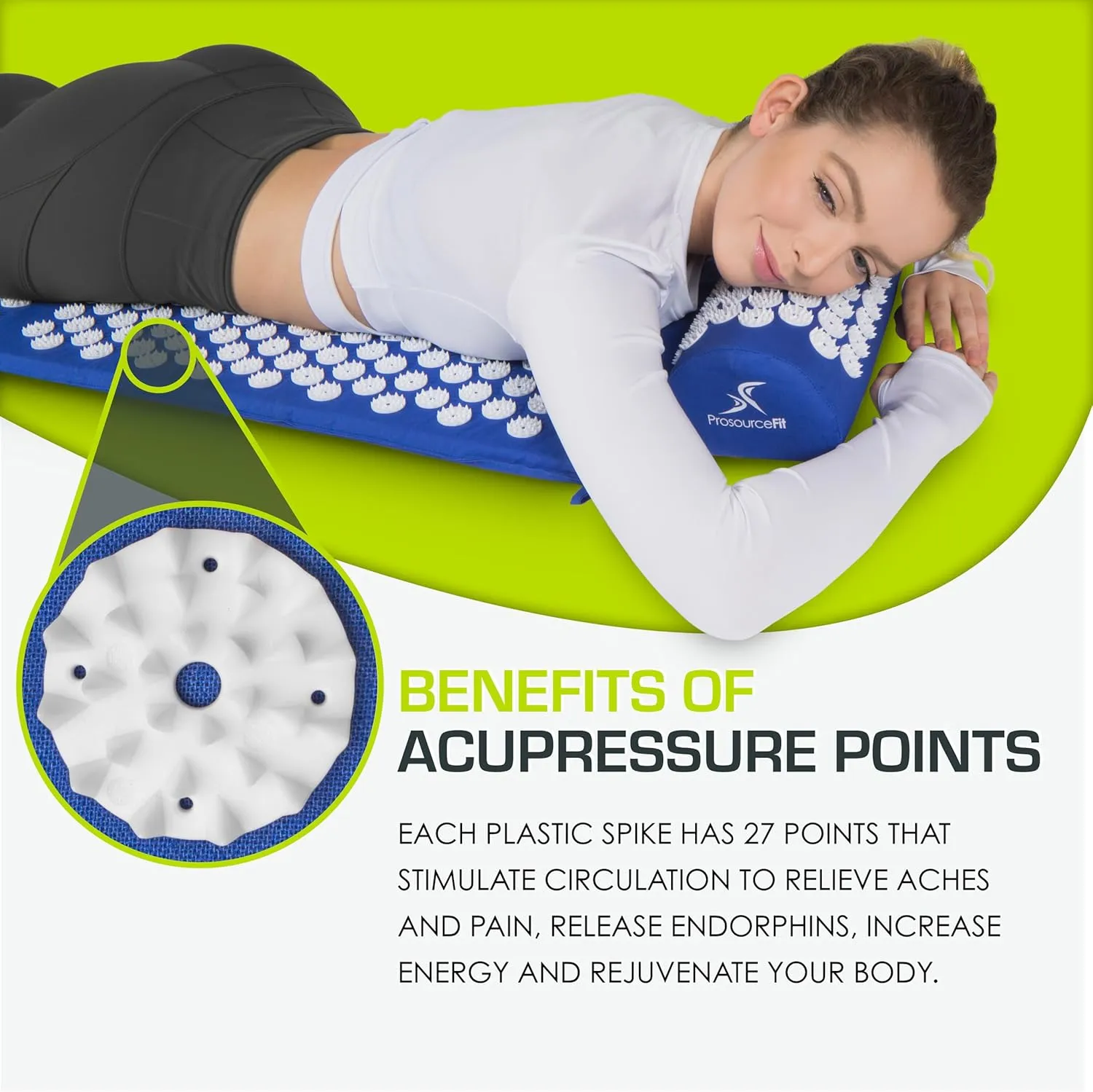 ProsourceFit Acupressure Mat and Pillow Set for Back/Neck Pain Relief and Muscle Relaxation, XL - Blue/White