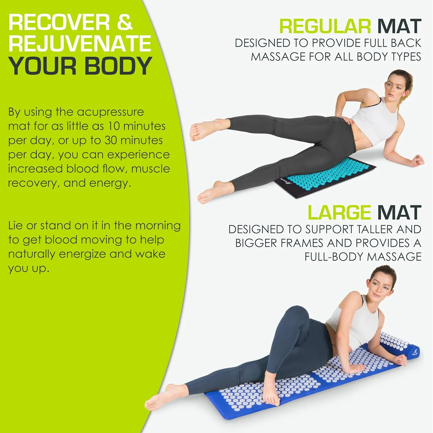 ProsourceFit Acupressure Mat and Pillow Set for Back/Neck Pain Relief and Muscle Relaxation, XL - Blue/White