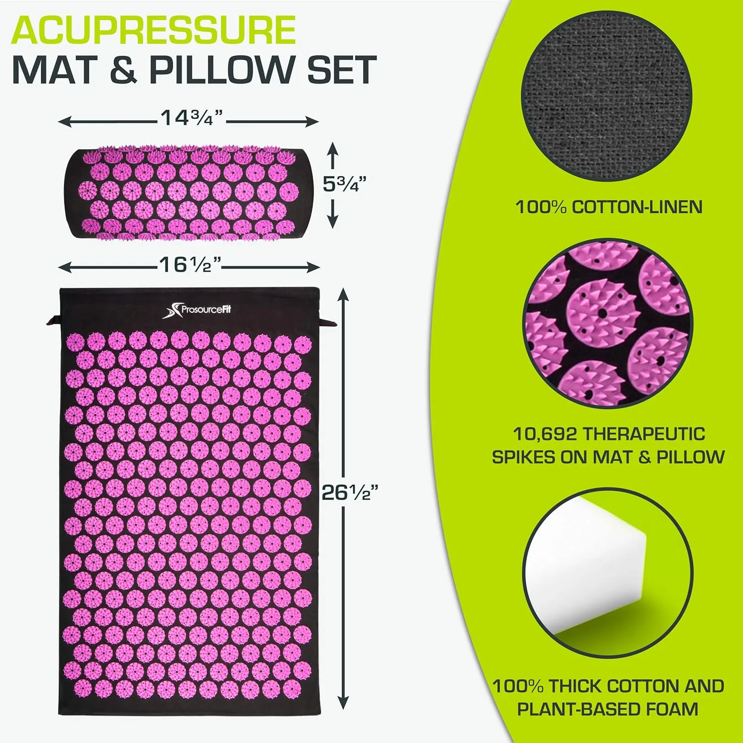 ProsourceFit Acupressure Mat and Pillow Set for Back/Neck Pain Relief and Muscle Relaxation, XL - Blue/White