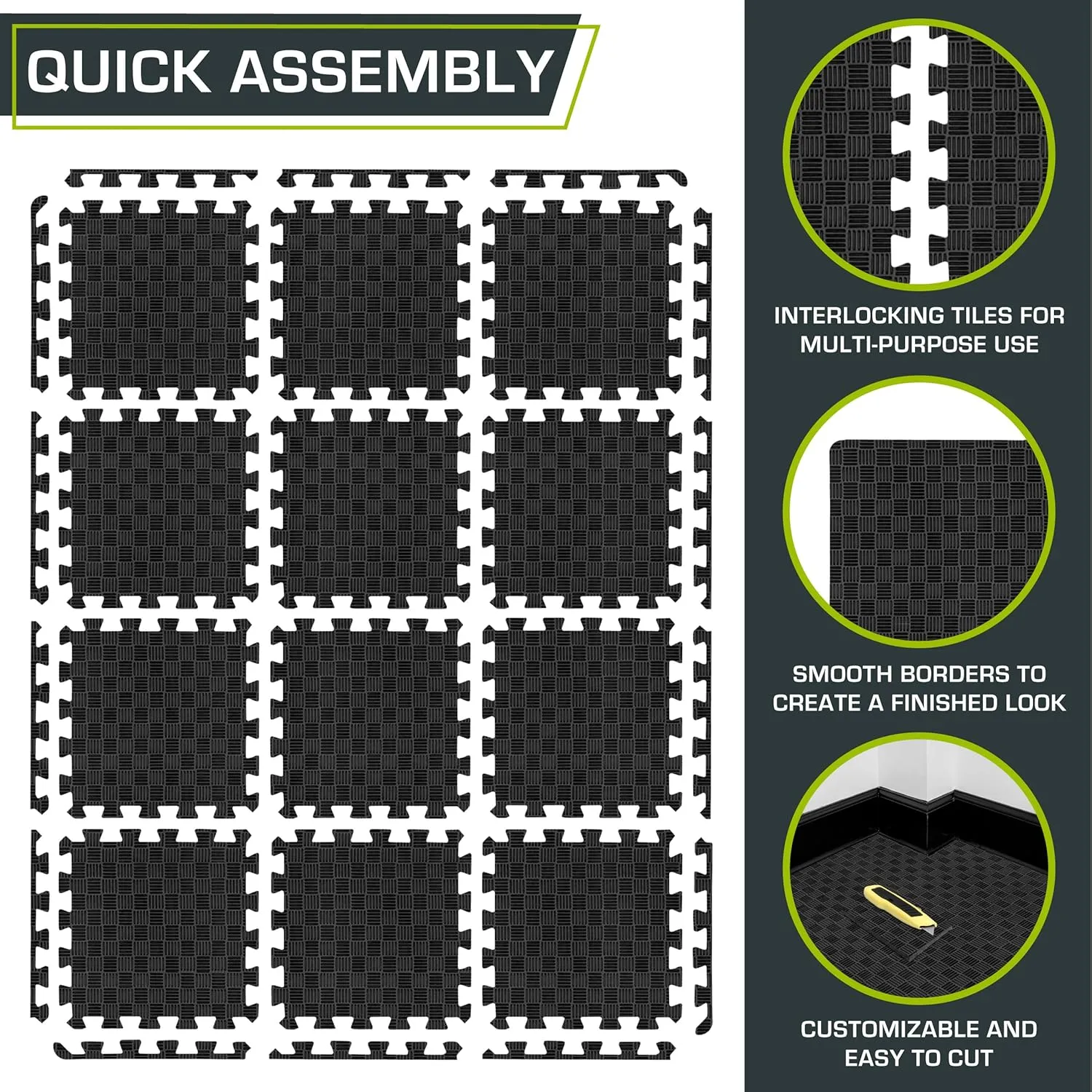 ProsourceFit Exercise Puzzle Mat 1-in, Checkered EVA Foam Floor Tiles w/ Non-Slip Texture, Gym Mat w/ Interlocking Foam Tiles for Adjustable Surface, Shock Absorbing, Waterproof Gym Flooring, Grey