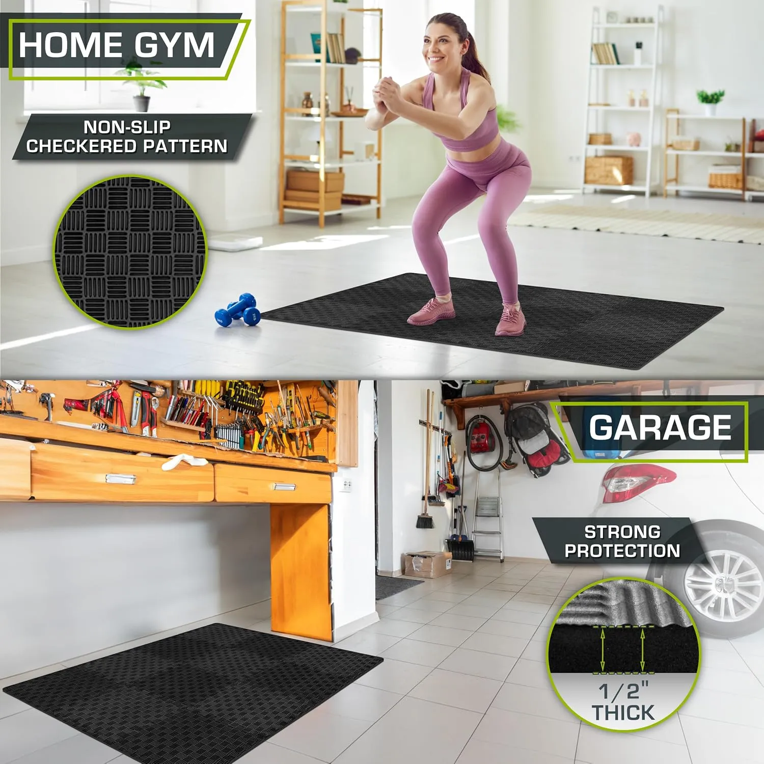 ProsourceFit Exercise Puzzle Mat 1-in, Checkered EVA Foam Floor Tiles w/ Non-Slip Texture, Gym Mat w/ Interlocking Foam Tiles for Adjustable Surface, Shock Absorbing, Waterproof Gym Flooring, Grey