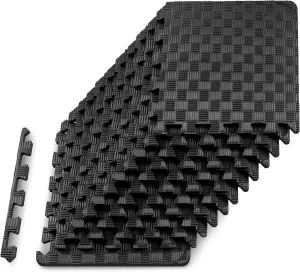 ProsourceFit Exercise Puzzle Mat 1-in, Checkered EVA Foam Floor Tiles w/ Non-Slip Texture, Gym Mat w/ Interlocking Foam Tiles for Adjustable Surface, Shock Absorbing, Waterproof Gym Flooring, Grey