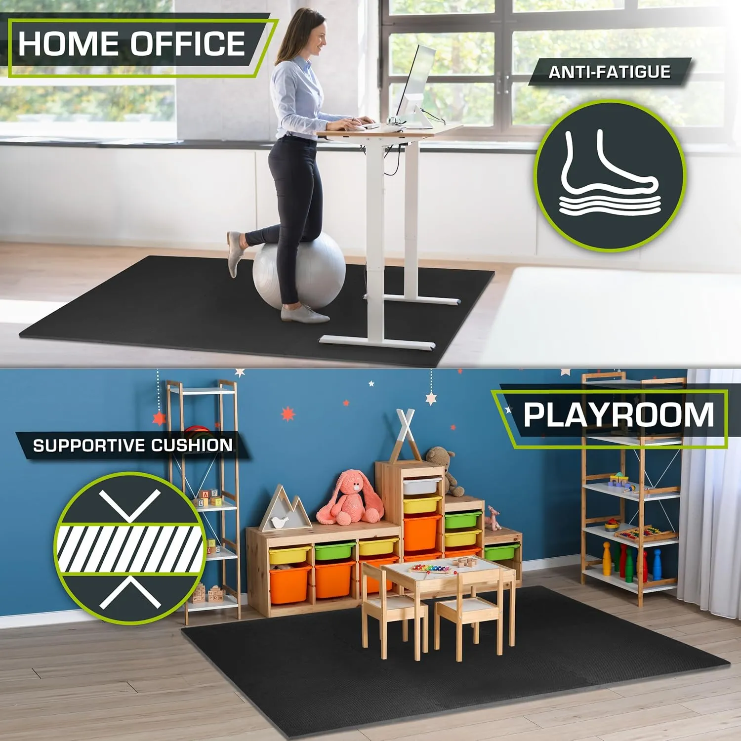 ProsourceFit Extra Thick Puzzle Exercise Mat, EVA Foam Interlocking Tiles for Protective, Cushioned Workout Flooring for Home and Gym Equipment, Black - 3/4 inch - 24 Sq Ft - 6 Tiles