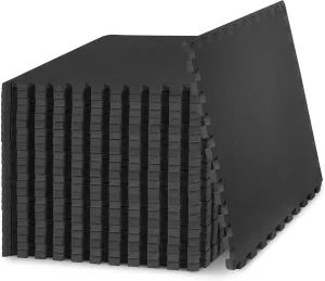 ProsourceFit Extra Thick Puzzle Exercise Mat, EVA Foam Interlocking Tiles for Protective, Cushioned Workout Flooring for Home and Gym Equipment, Black - 3/4 inch - 24 Sq Ft - 6 Tiles