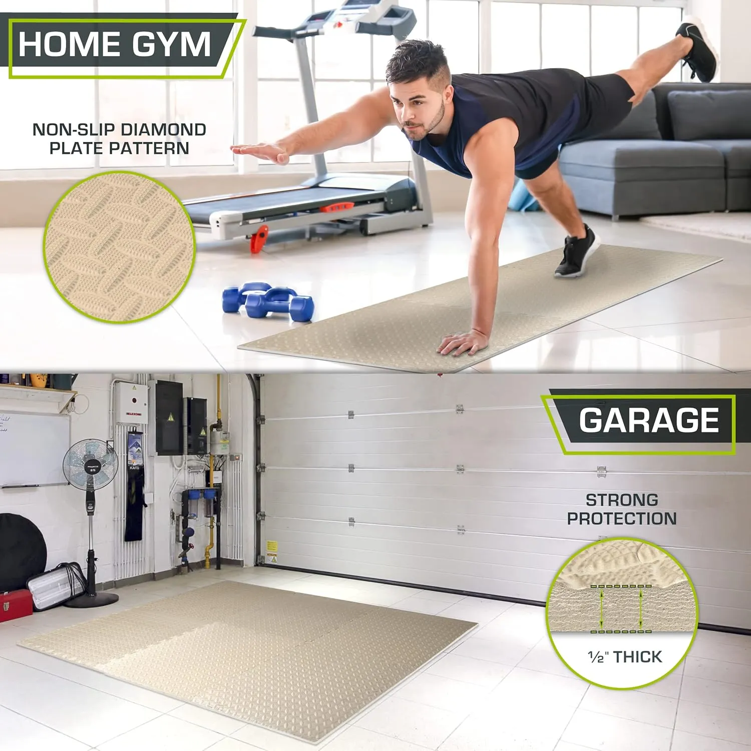 ProsourceFit Puzzle Exercise Mat ½ in, EVA Interlocking Foam Floor Tiles for Home Gym, Mat for Home Workout Equipment, Floor Padding for Kids, Black, 24 in x 24 in x ½ in, 48 Sq Ft - 12 Tiles