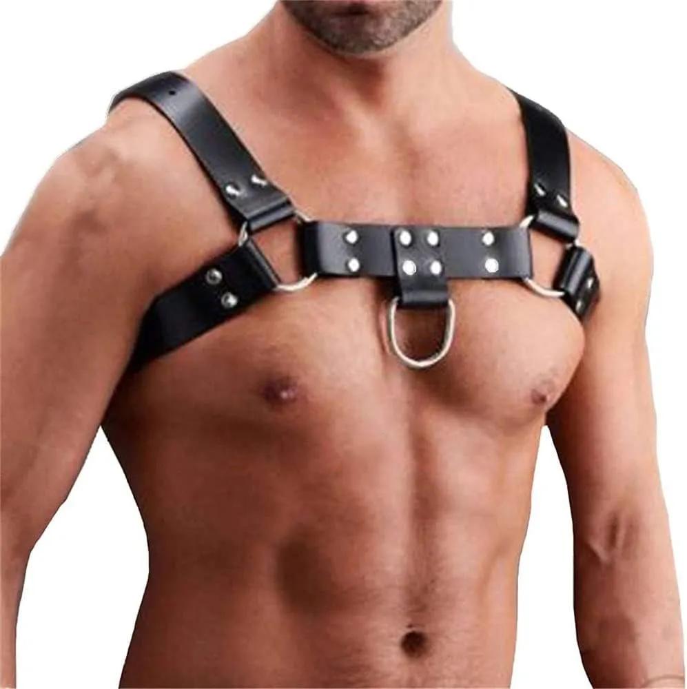 PU Leather Harness For Men Adjustable Buckle Body Chest Garter Belt Cosplay Nightclub Sexy Punk Chest Belt Clubwear