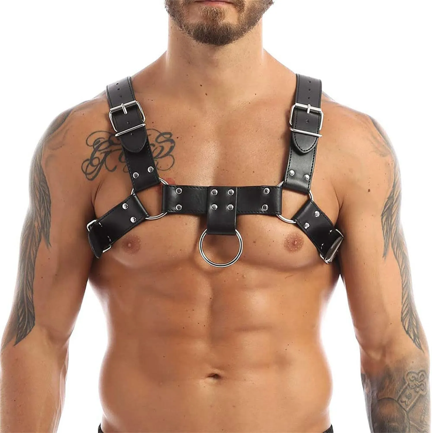 PU Leather Harness For Men Adjustable Buckle Body Chest Garter Belt Cosplay Nightclub Sexy Punk Chest Belt Clubwear