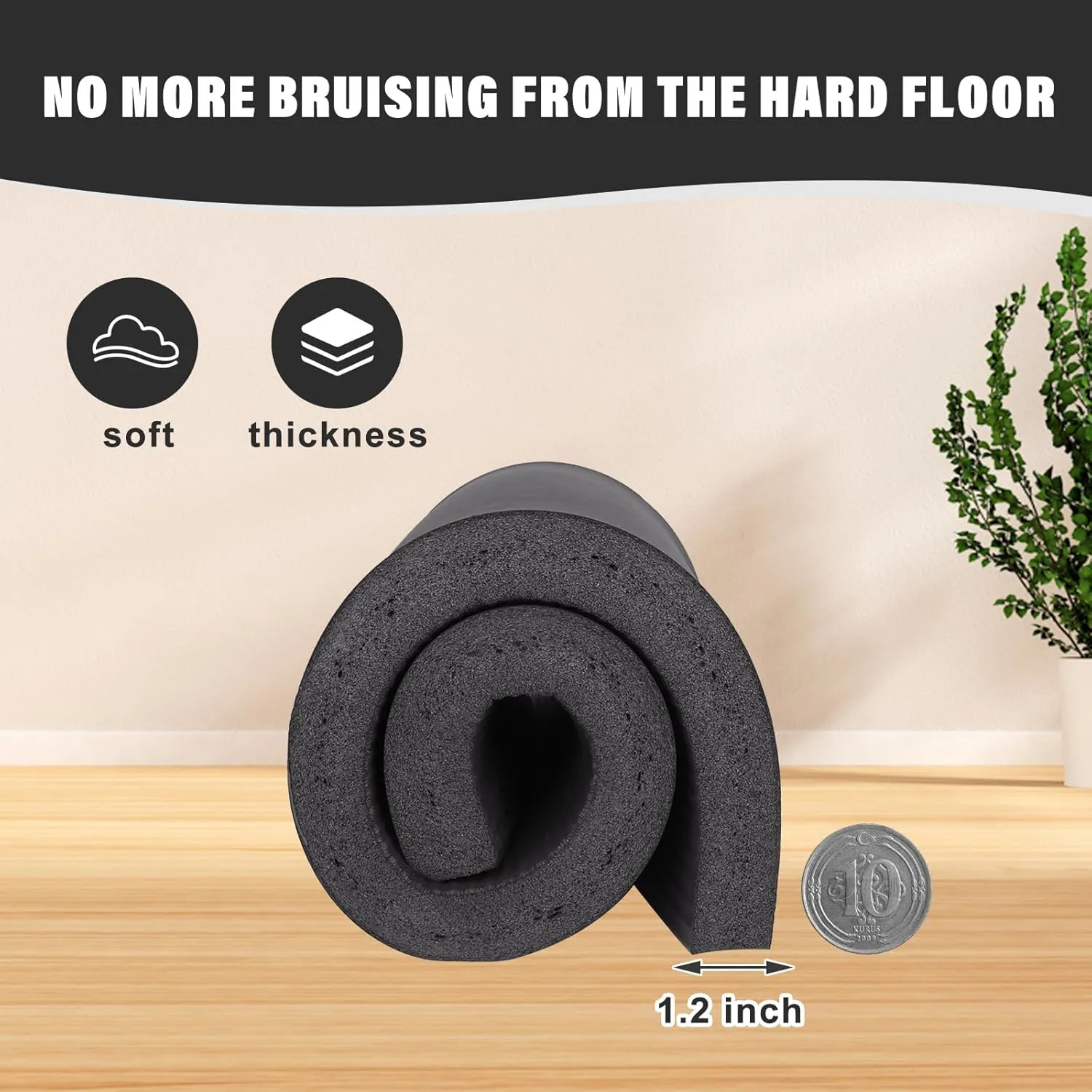 PULANTIYU Yoga Knee Pad Cushion Yoga Mat Thick Kneeling Pads Support for Knees, Wrists Elbows, Non-Slip - Earth-Friendly Knee Pads for Yoga, Pilates - Knee Cushion, Black Yoga Mat, 24x12.2 Inch