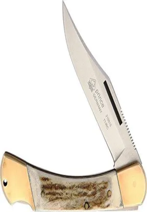 PUMA® Prince, Stag Pocket Folding Knife - Spanish 1.4116 Steel - Clip Point Style - 3.7” blade, 1/8” thick, total length closed 4.9”, open 8.7” - Lock Back Folder