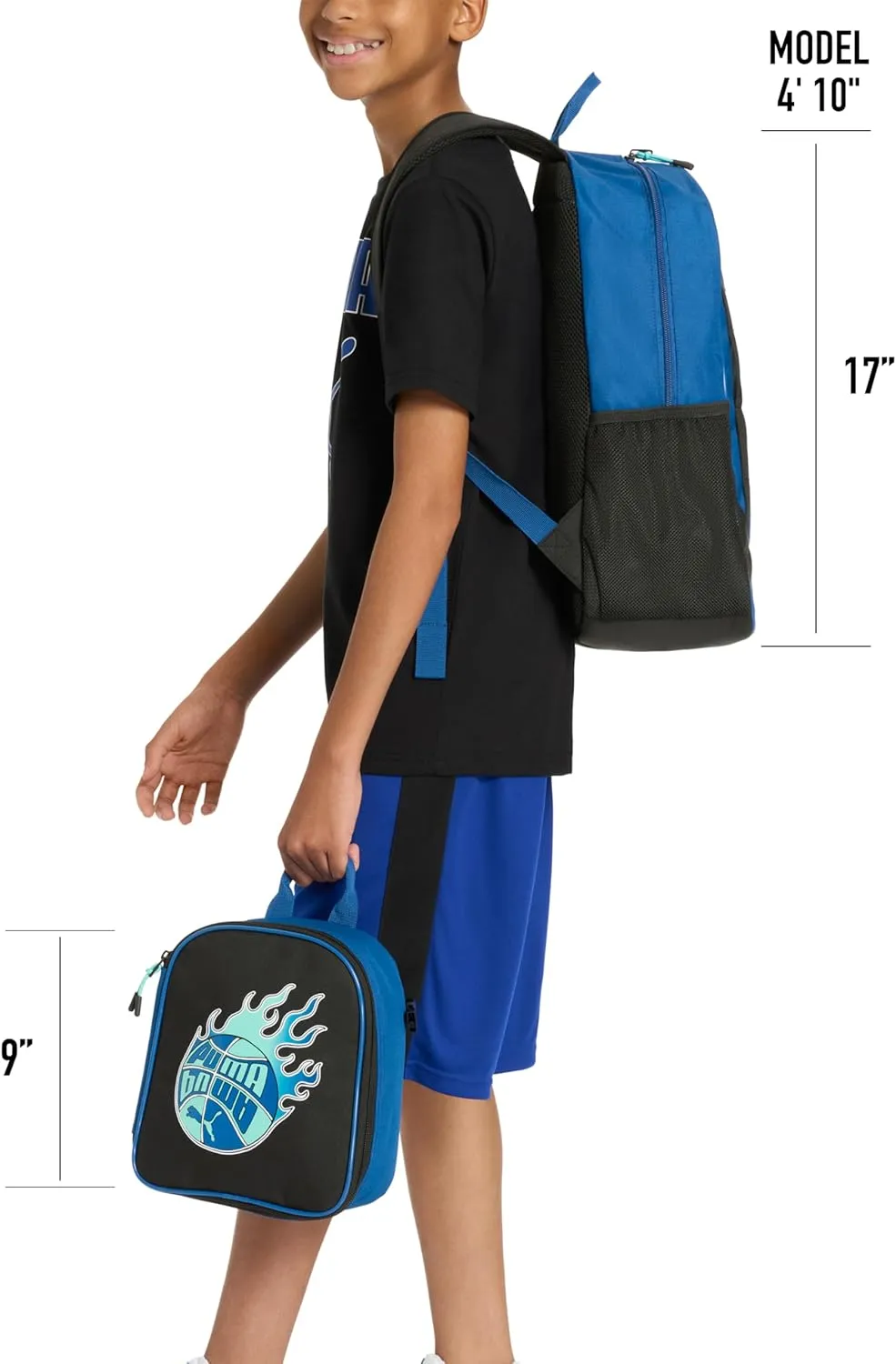 PUMA Unisex Kid's Colony Lunch Kit & Backpack Combo, Vivid Blue/Black/Aquatic, Medium