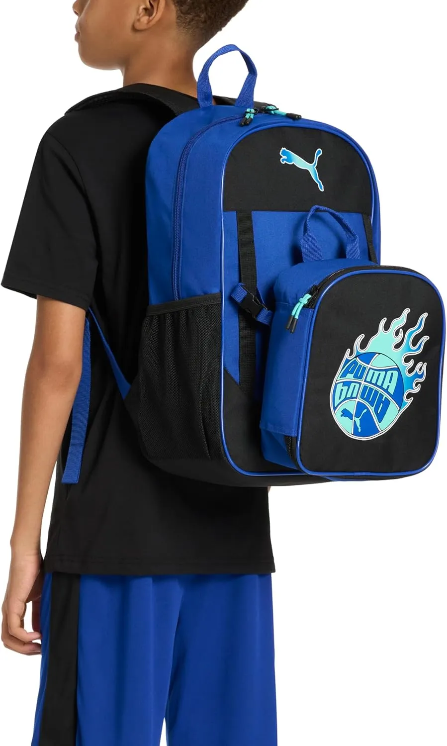 PUMA Unisex Kid's Colony Lunch Kit & Backpack Combo, Vivid Blue/Black/Aquatic, Medium